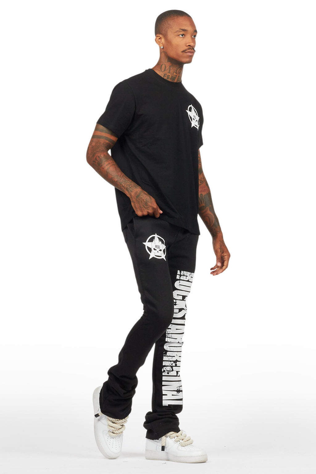 Keve Black T-Shirt Stacked Flare Track Set