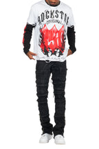 Boaz White/Black Double Layer Long Sleeve Graphic T-Shirt