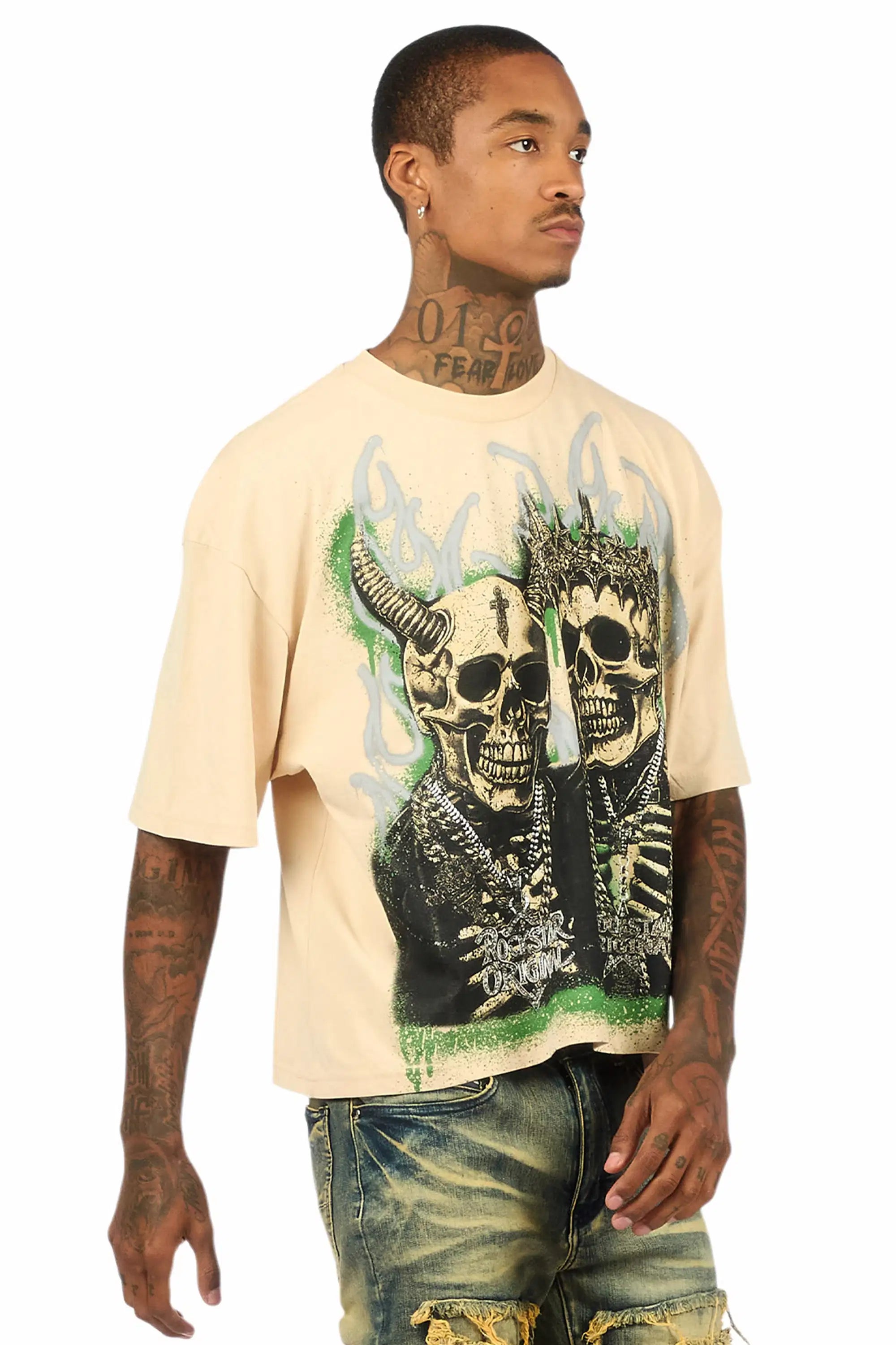 Kingston Beige/Black Boxy Crop T-Shirt