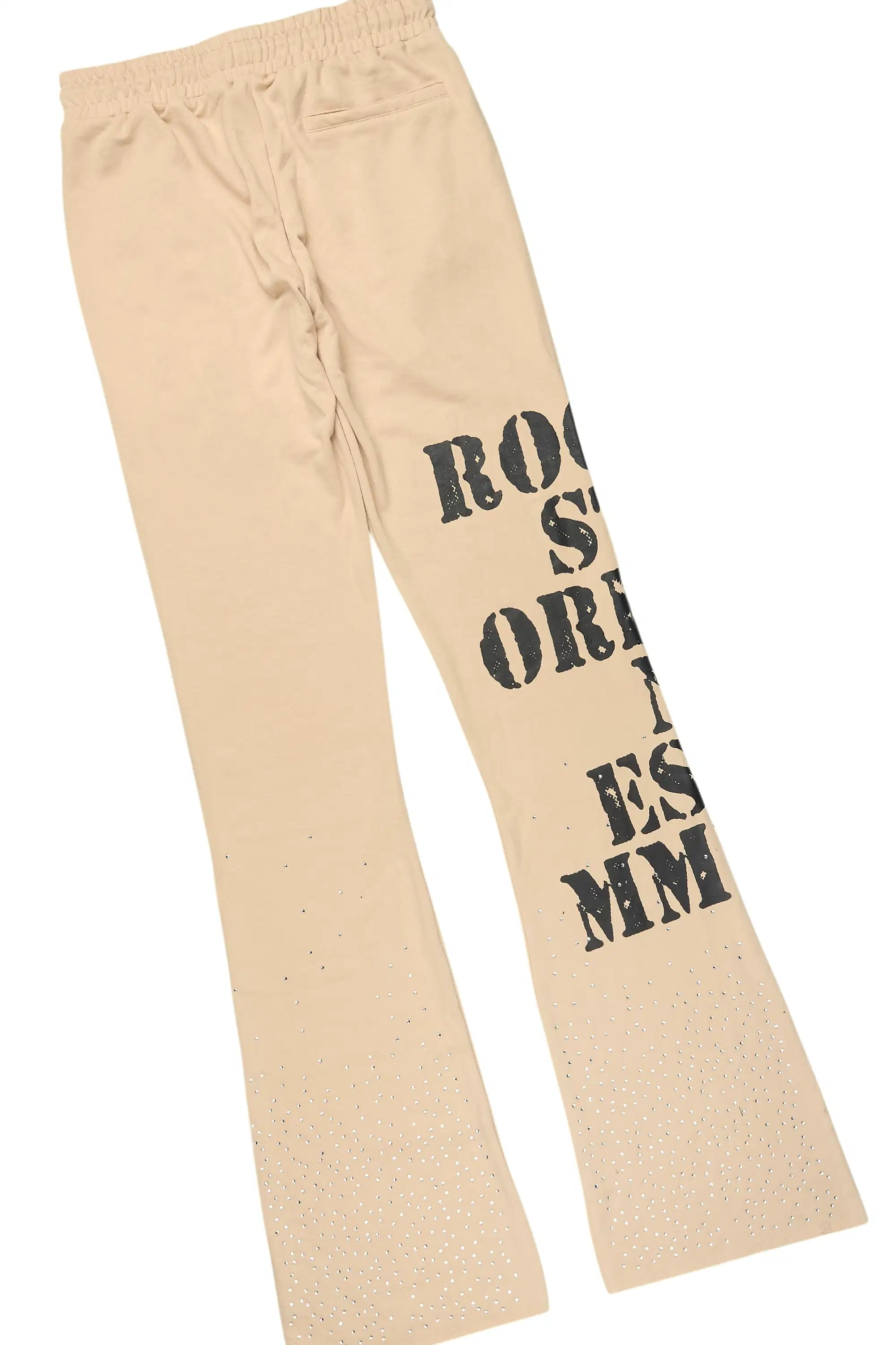 Borya Beige Rhinestone T-Shirt/Baggy Stacked Track Set