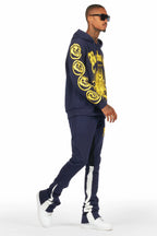 Yarden Navy Hoodie/Super Stacked Flare Pant Track Set