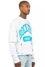 Rainer White/Blue Boxy Crop Double Layer Tee