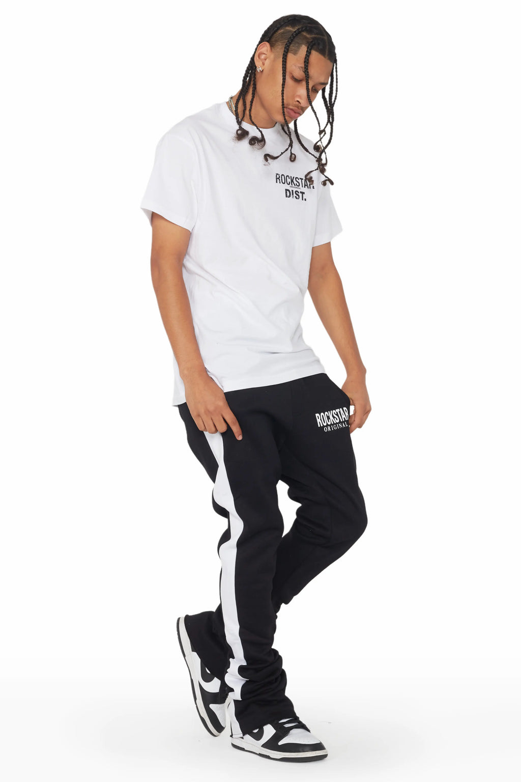 Leonel Black Stacked Flare Track Pant