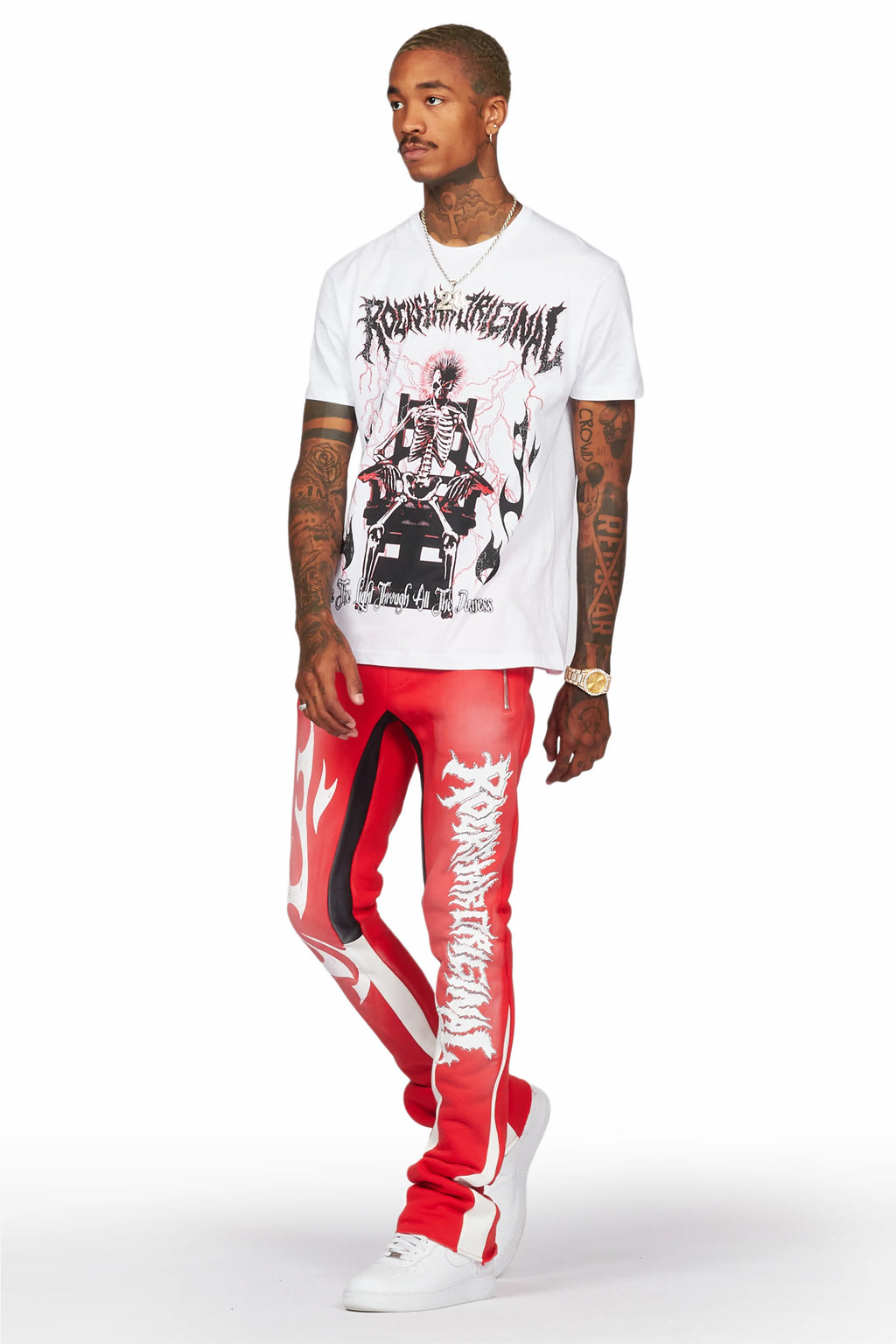 Deathrow White/Red T-Shirt/Stacked Flare Pant Set