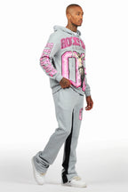 Fields Grey/Pink Baggy Hoodie Track Set