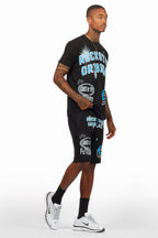 Macsen Black/Aqua T-Shirt/Short Set
