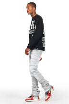 Franko Light Grey Stacked Flare Jean