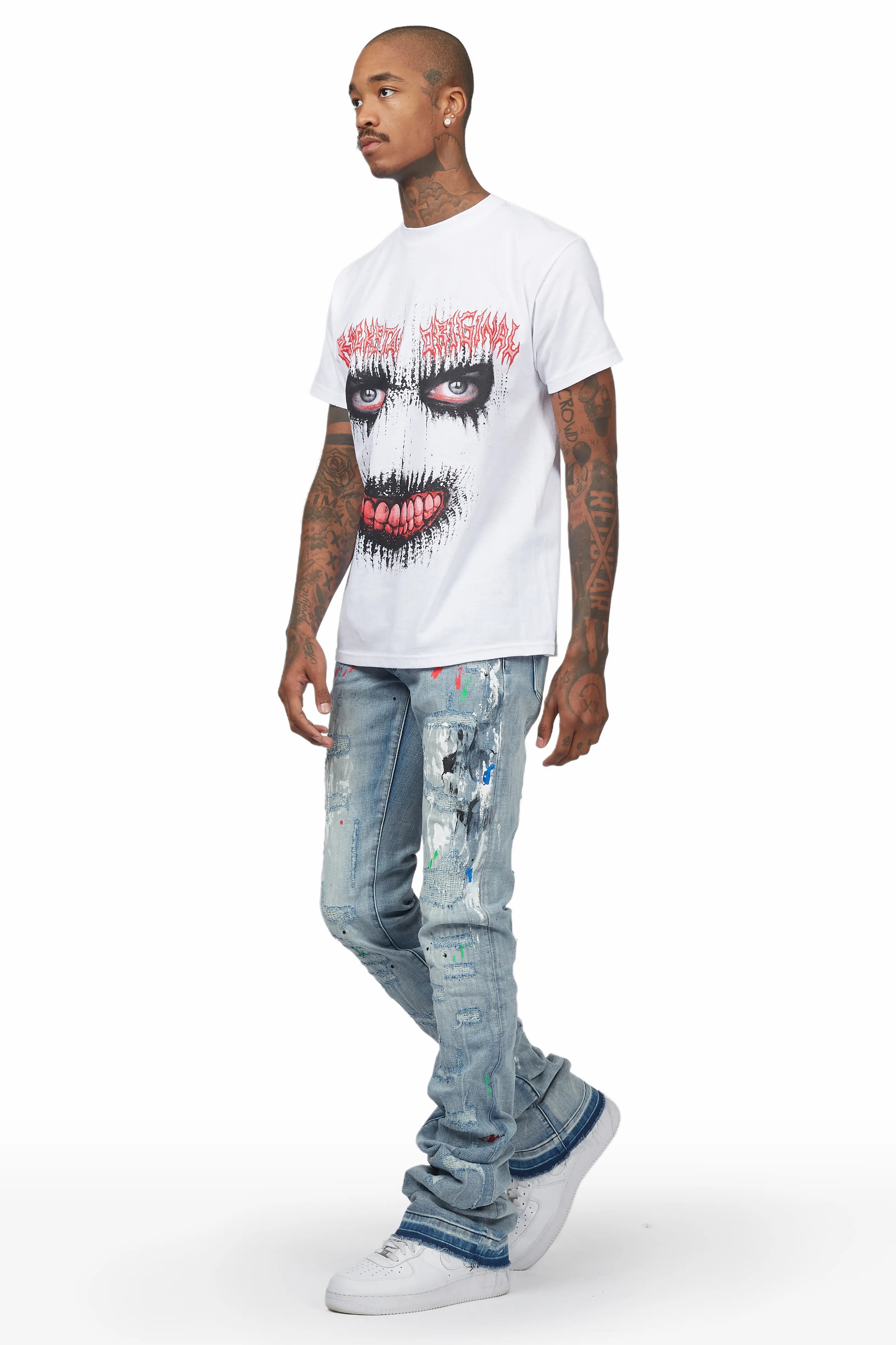 Misael Blue Painter Super Stacked Flare Jean