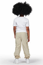 Girls Racha White/Beige T-Shirt Cargo Jogger Set