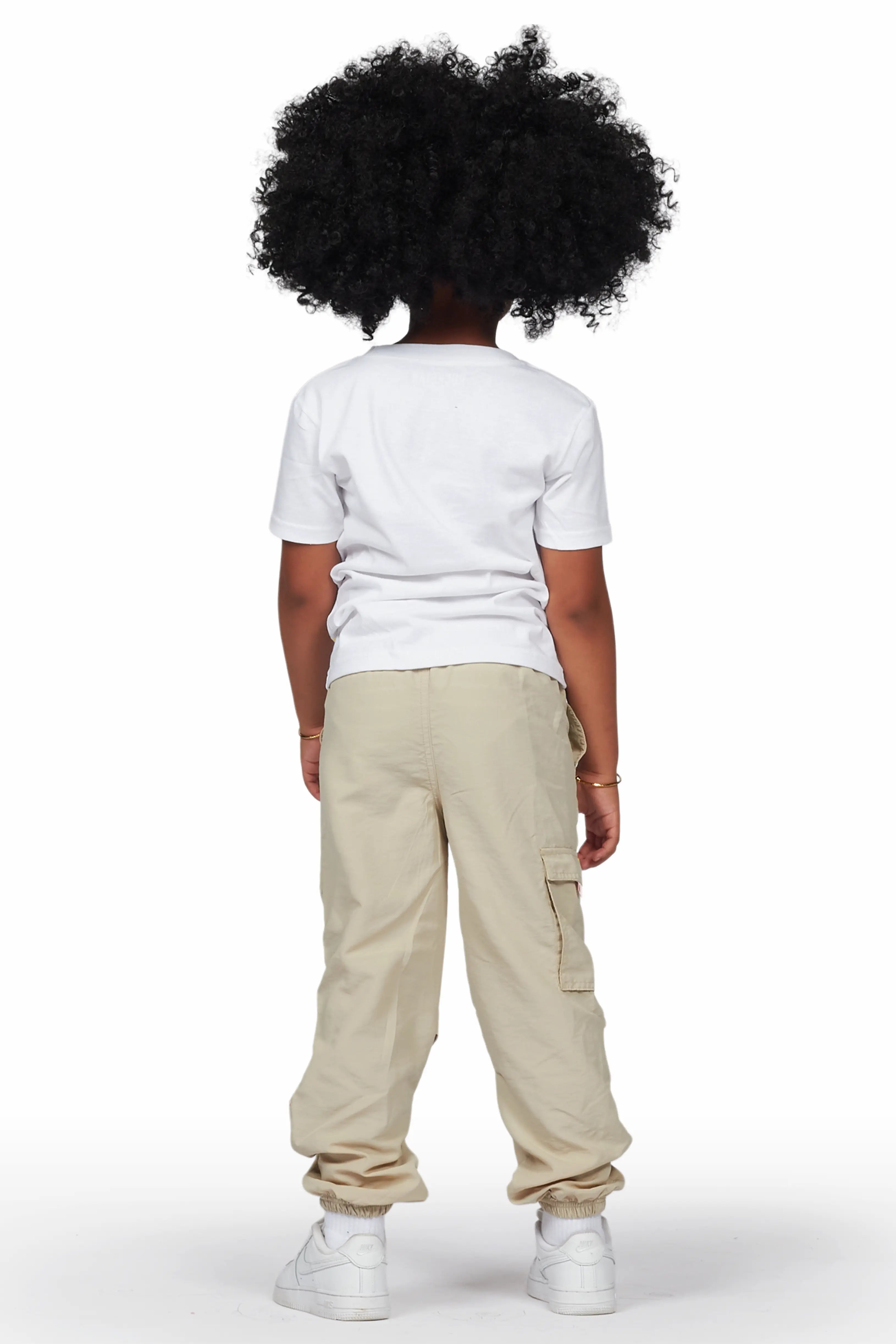 Girls Racha White/Beige T-Shirt Cargo Jogger Set
