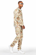 Kader Beige Multi Tapestry Cargo Jean