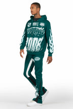 Amos Dark Green Stacked Flare Hoodie Track Set