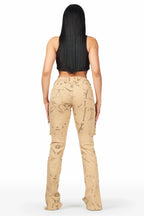 Shikira Tan Marble Stacked Flare Jean
