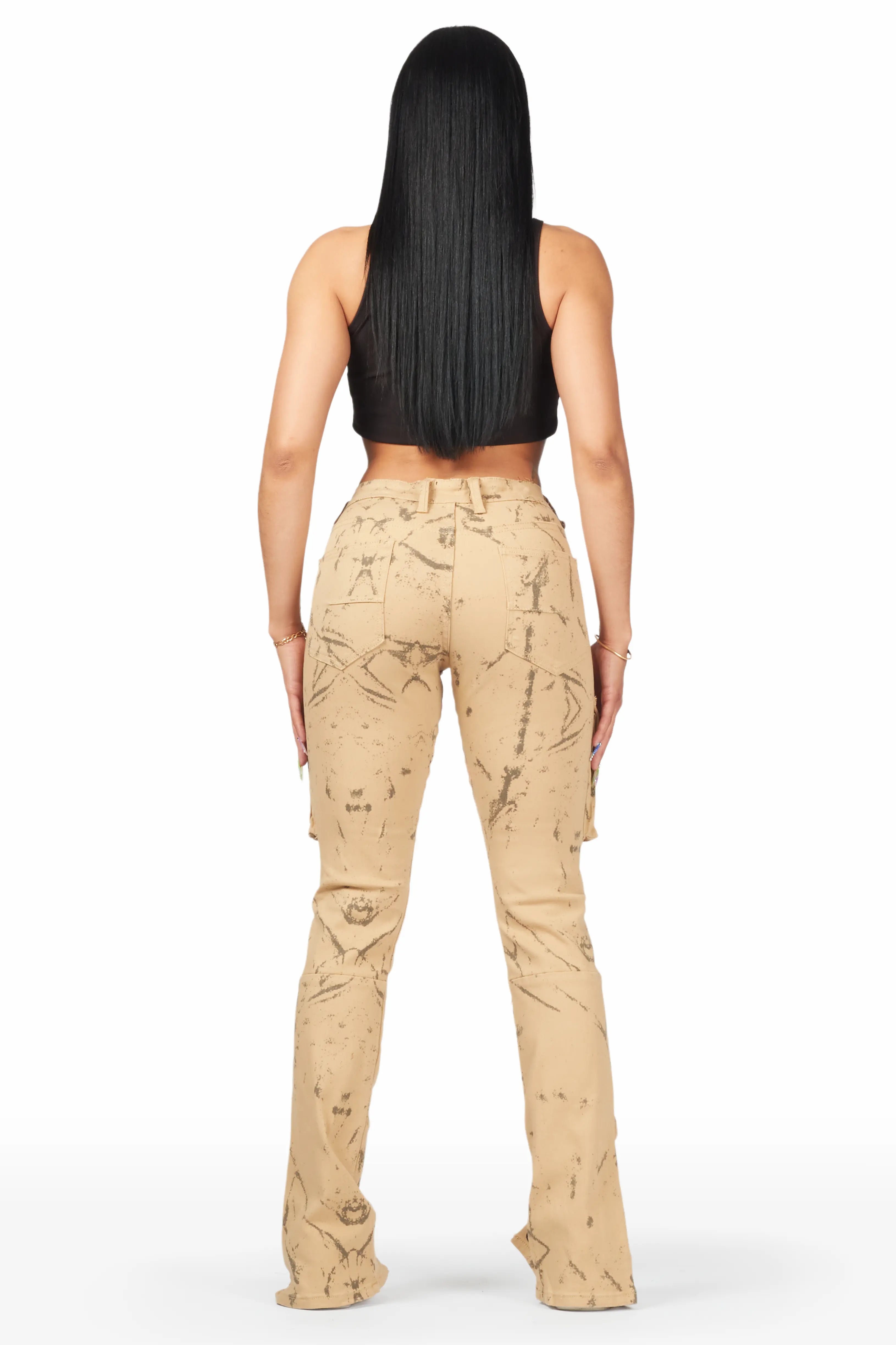 Shikira Tan Marble Stacked Flare Jean
