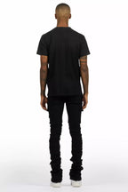 Amina Black T-Shirt Stacked Flare Jean Set