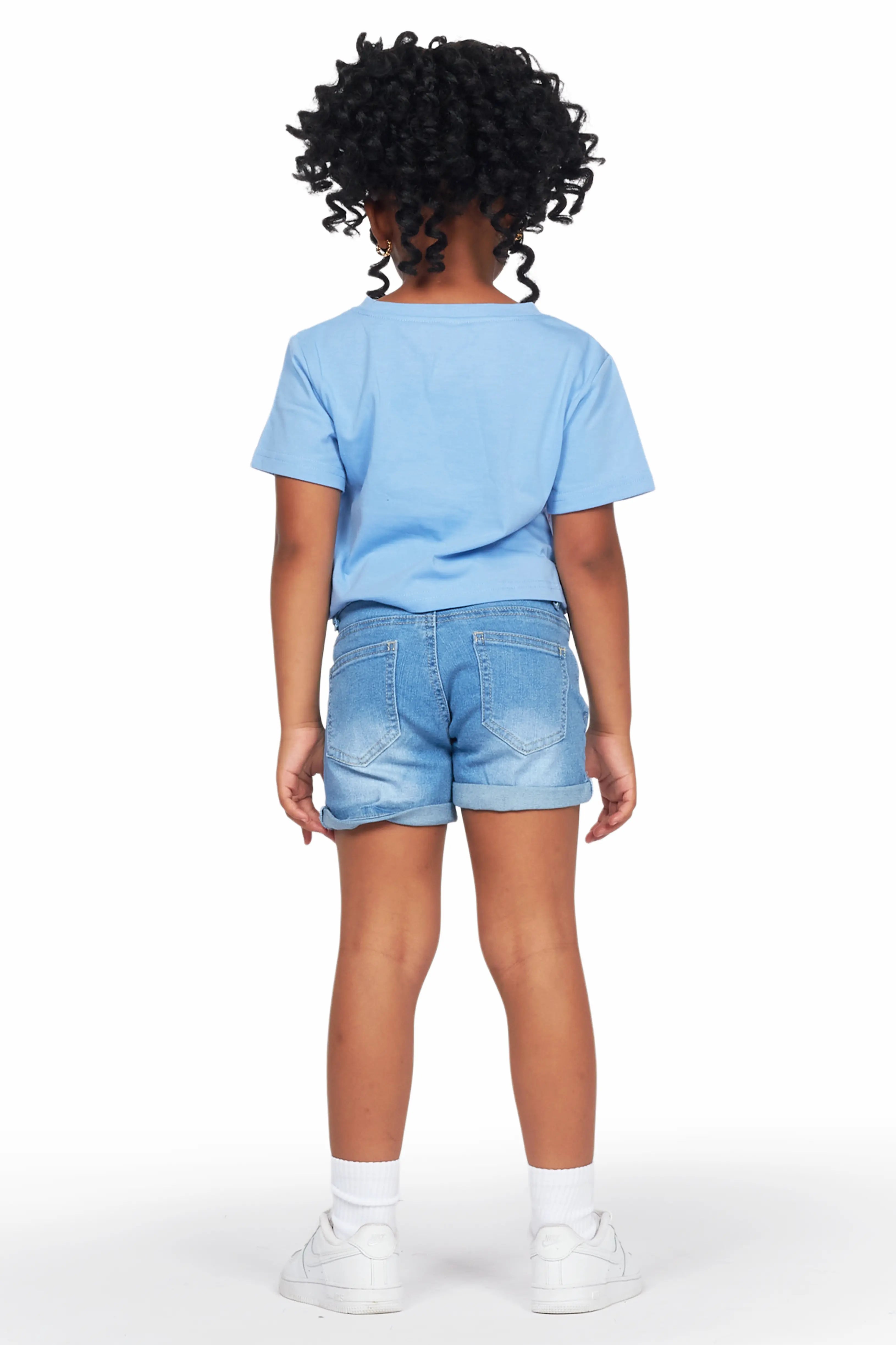 Girls Laila Blue T-Shirt/Denim Short Set