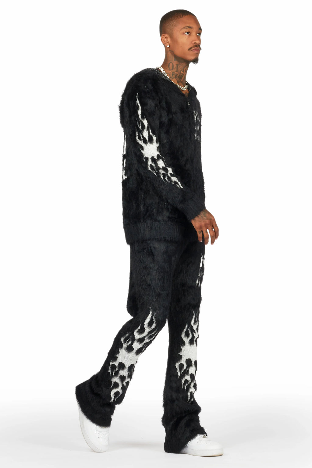 Toshio Black Stacked Flare Knitted Mohair Track Set