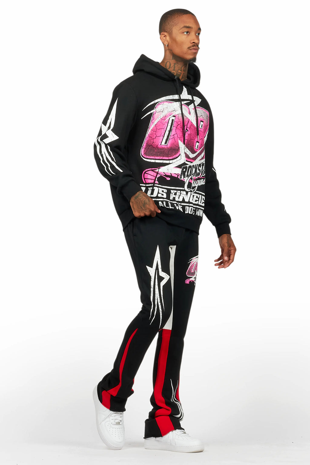 Kastell Black Hoodie/Stacked Flare Track Pant Set