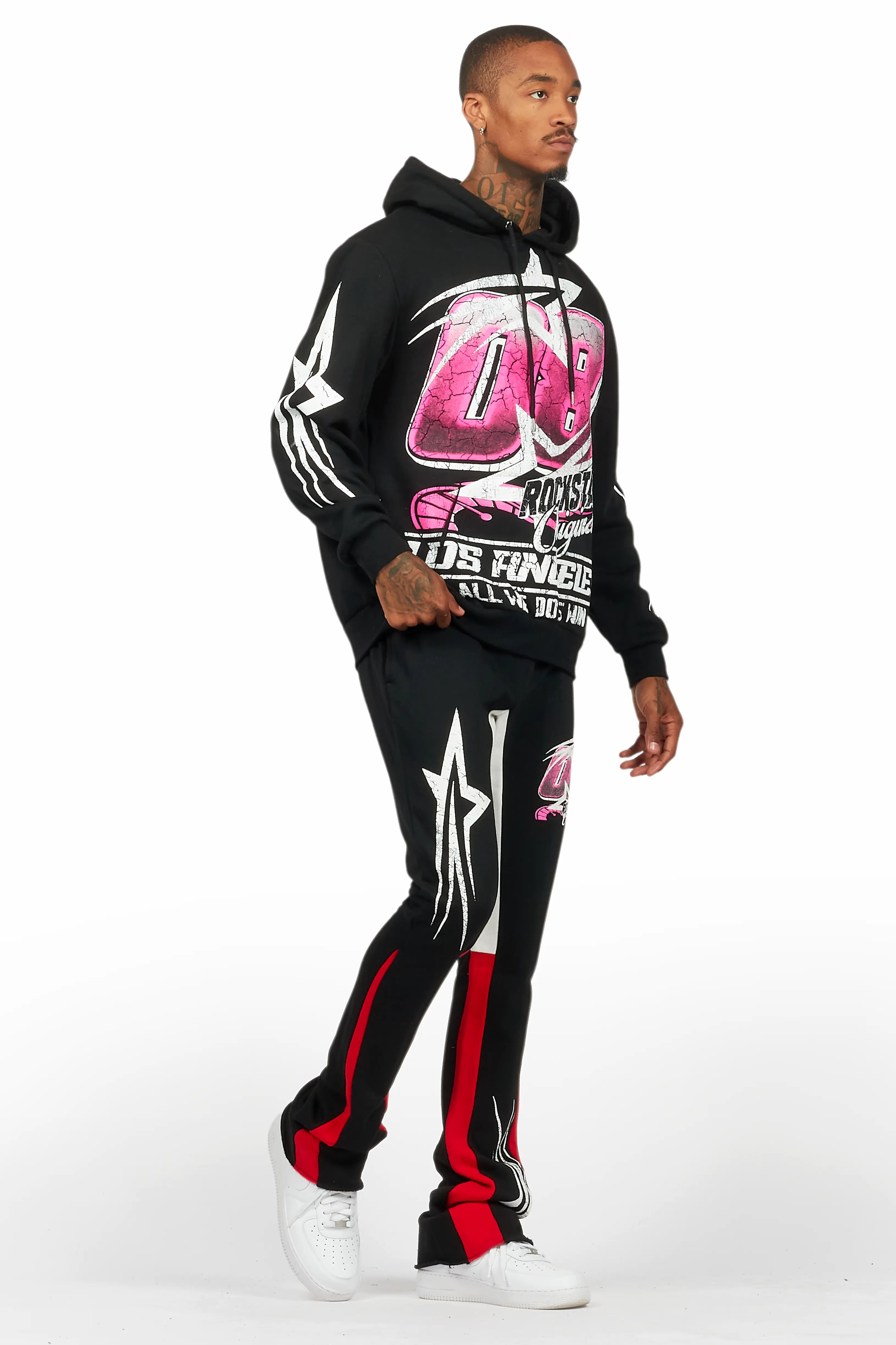 Kastell Black Hoodie/Stacked Flare Track Pant Set