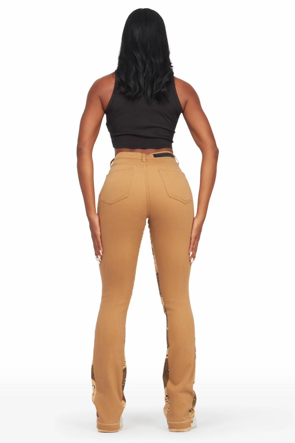 Khaleesy Tan/Camo Stacked Flare Jean