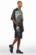 Hustle Black Button Down Short Set