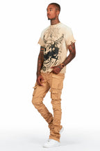 Gentry Beige Stacked Flare Jean