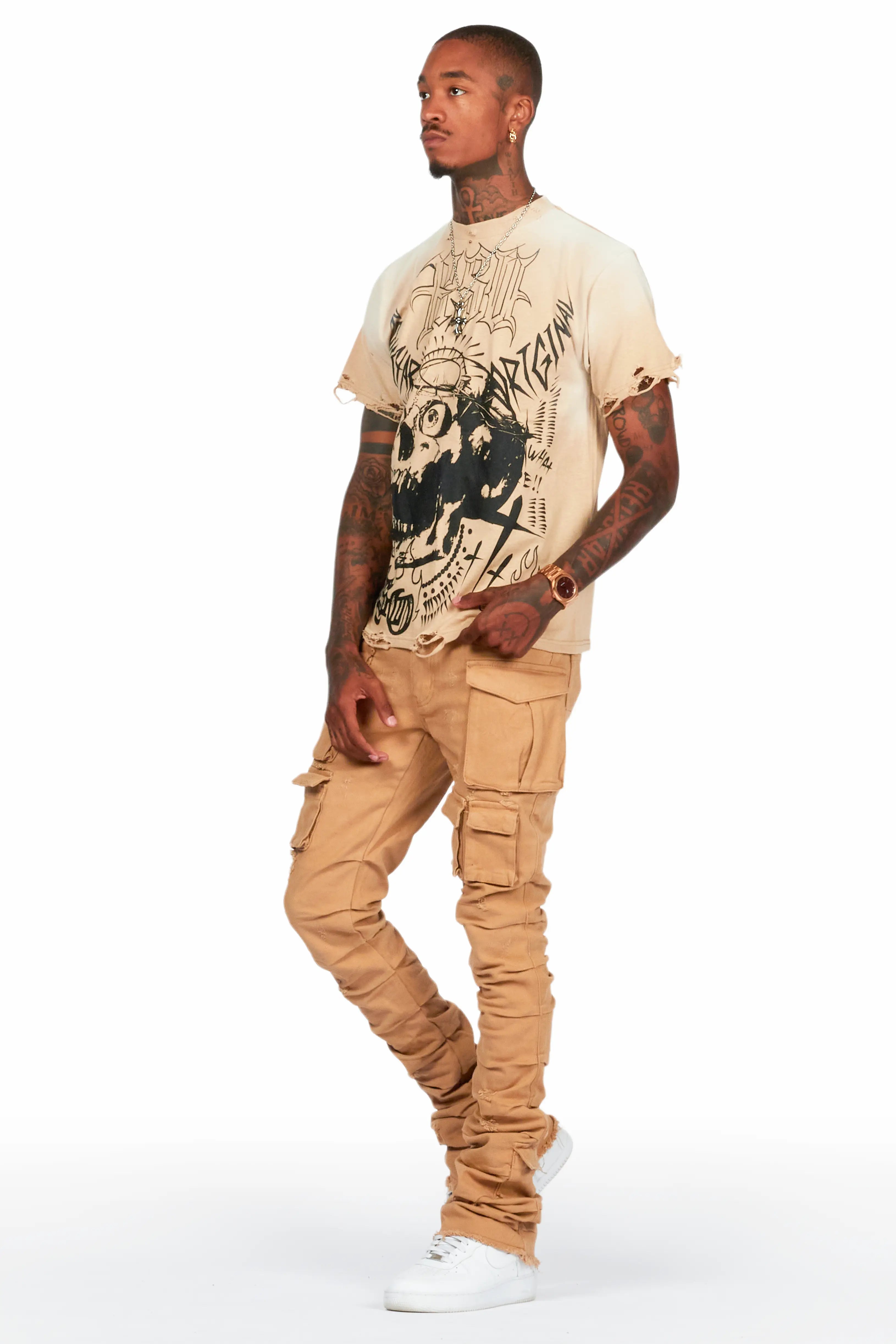 Gentry Beige Stacked Flare Jean