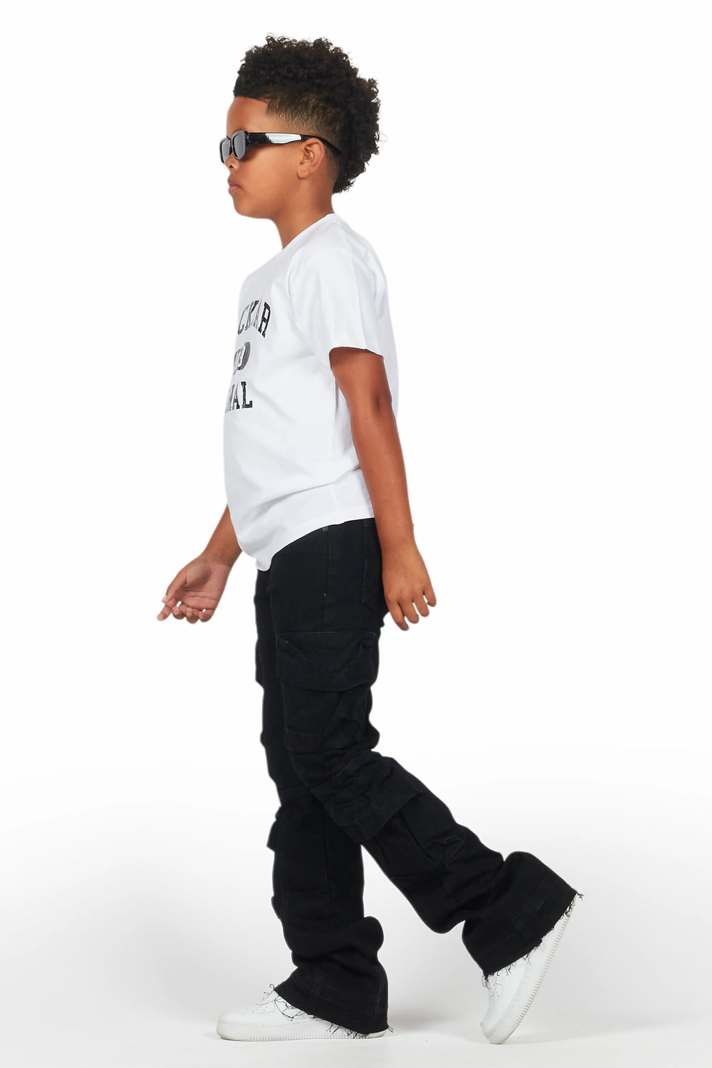 Boys Gregor Black Stacked Flare Cargo Jean