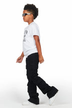 Boys Gregor Black Stacked Flare Cargo Jean