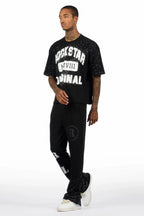 Borya Black Rhinestone T-Shirt/Baggy Stacked Track Set