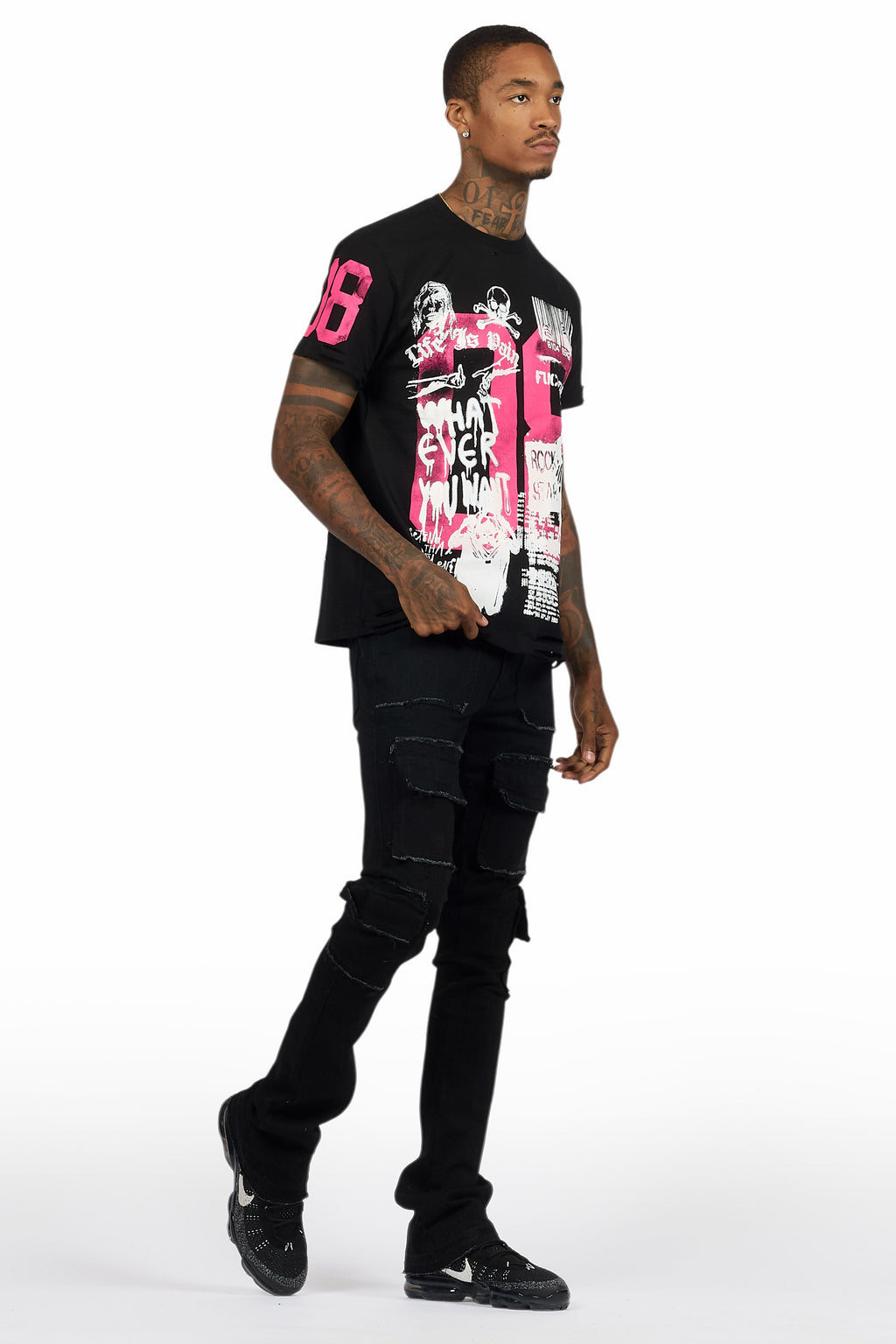 Grill Black T-Shirt/Stacked Flare Cargo Jean