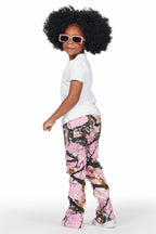 Girls Rasida White/Pink T-Shirt/Stacked Flare Jean Set