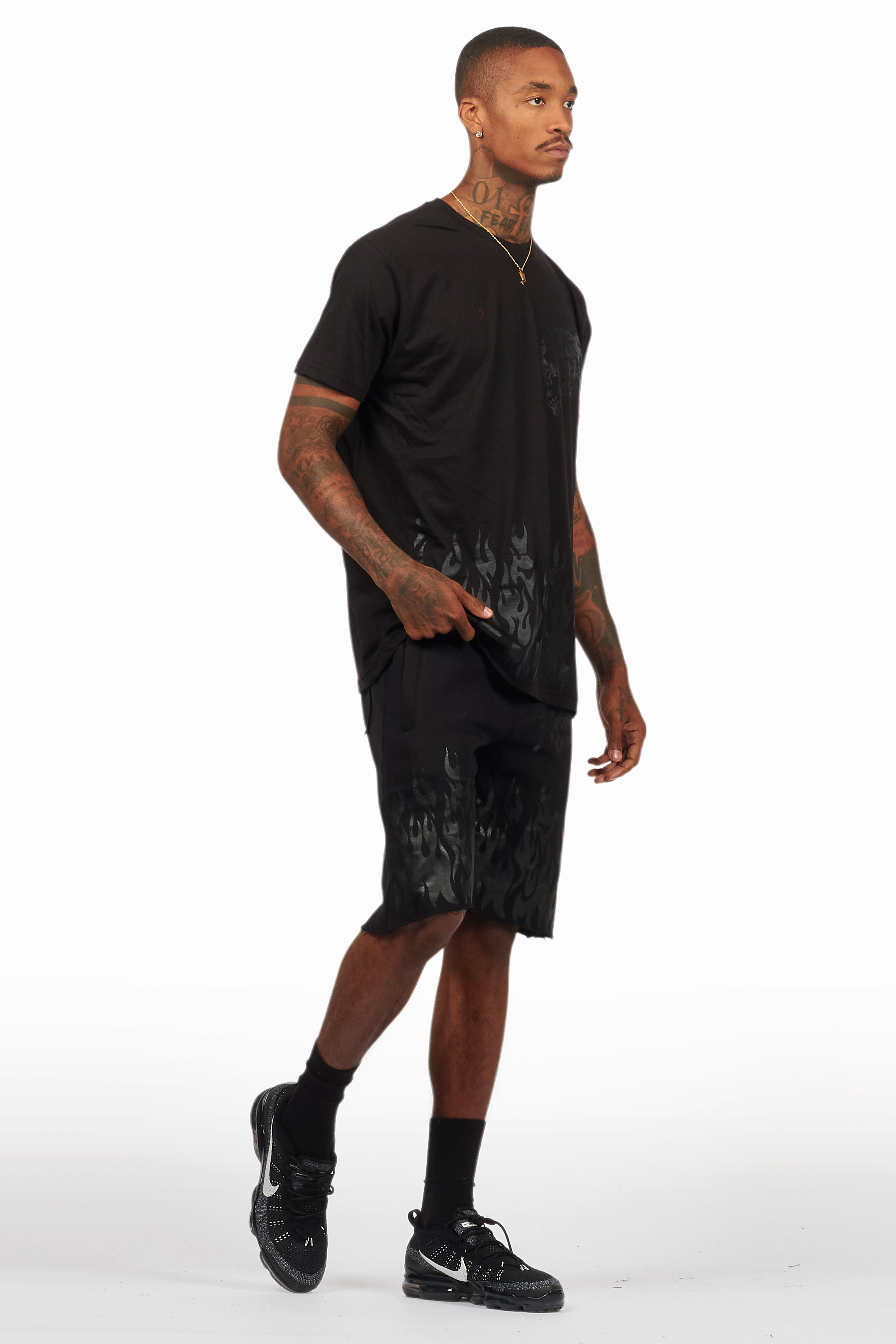 Bubble Black T-Shirt/Raw Edge Short Set