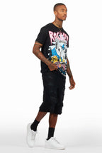 Kip Black T-Shirt/Denim Short Set