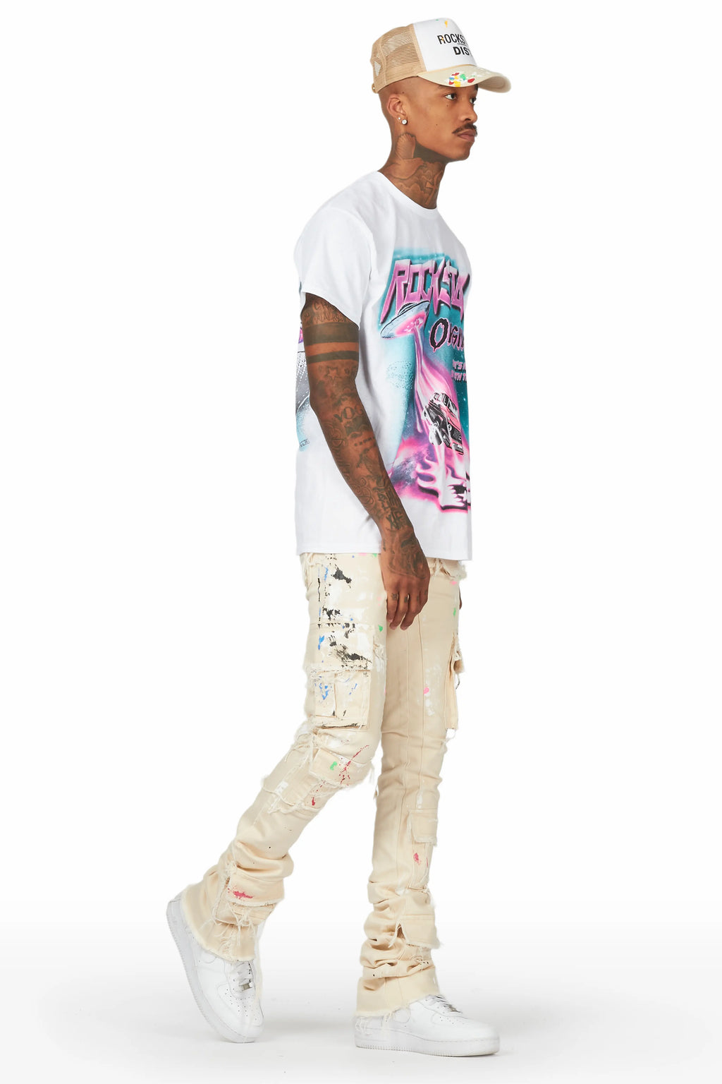 Micael Beige Painter Super Stacked Flare Jean