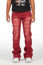 Boys Kade Red Stacked Flare Jean