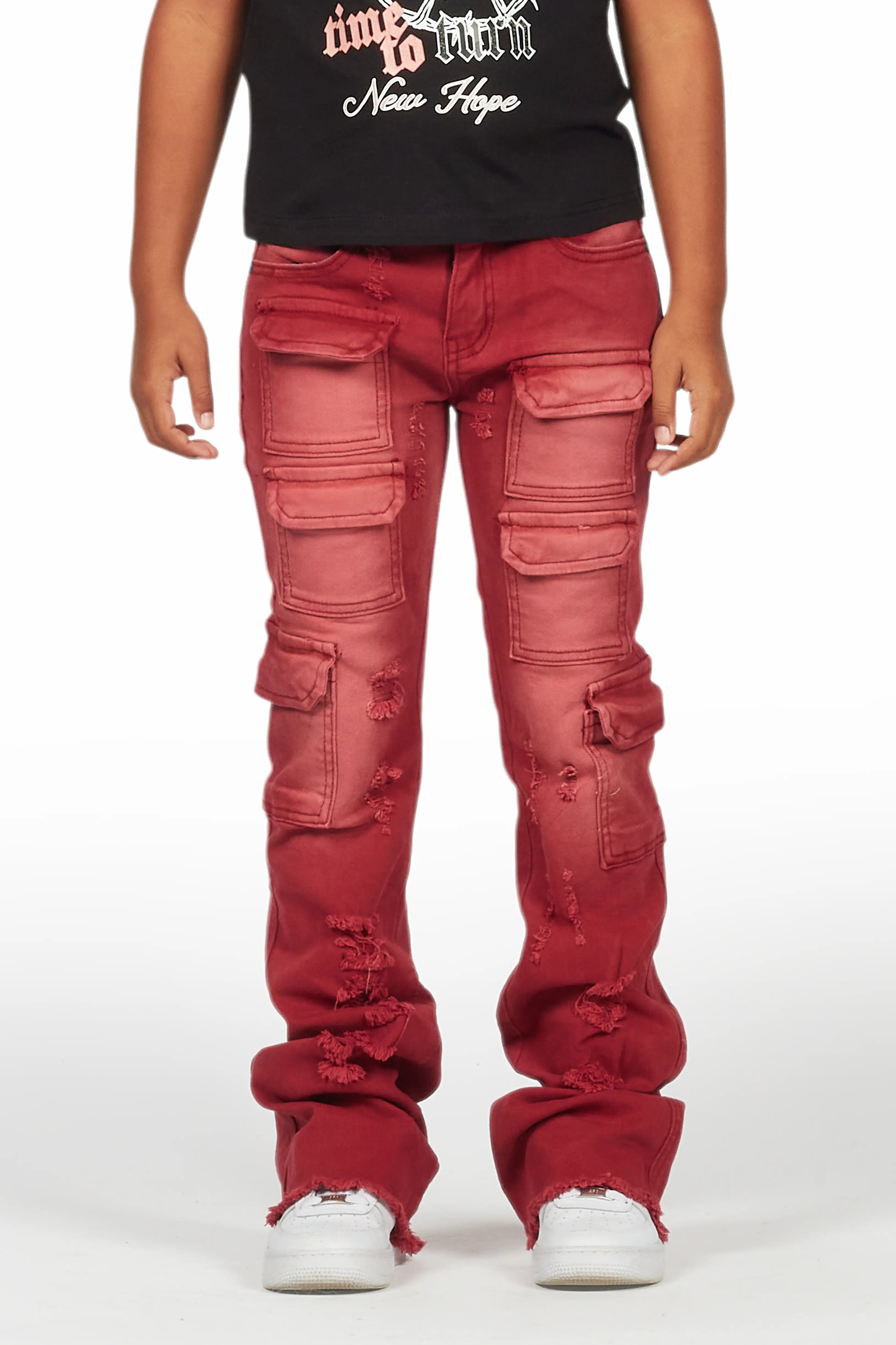 Boys Kade Red Stacked Flare Jean