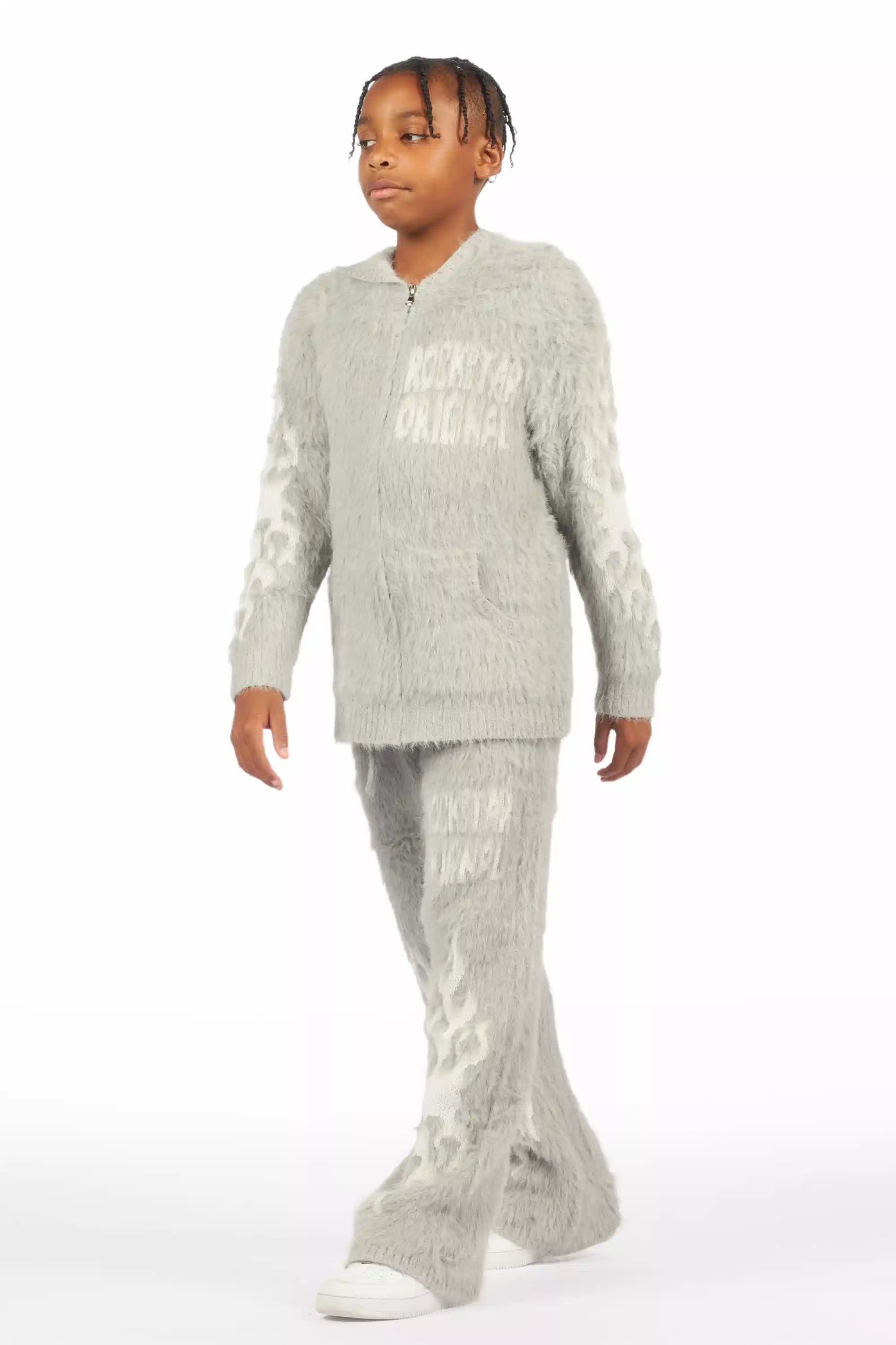 Boys Toshio Grey Stacked Flare Knitted Mohair Track Set