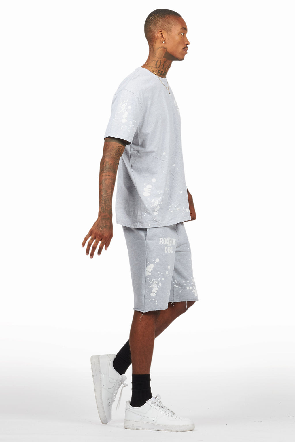 Rafix Heather Grey Graphic T-Shirt Short Set
