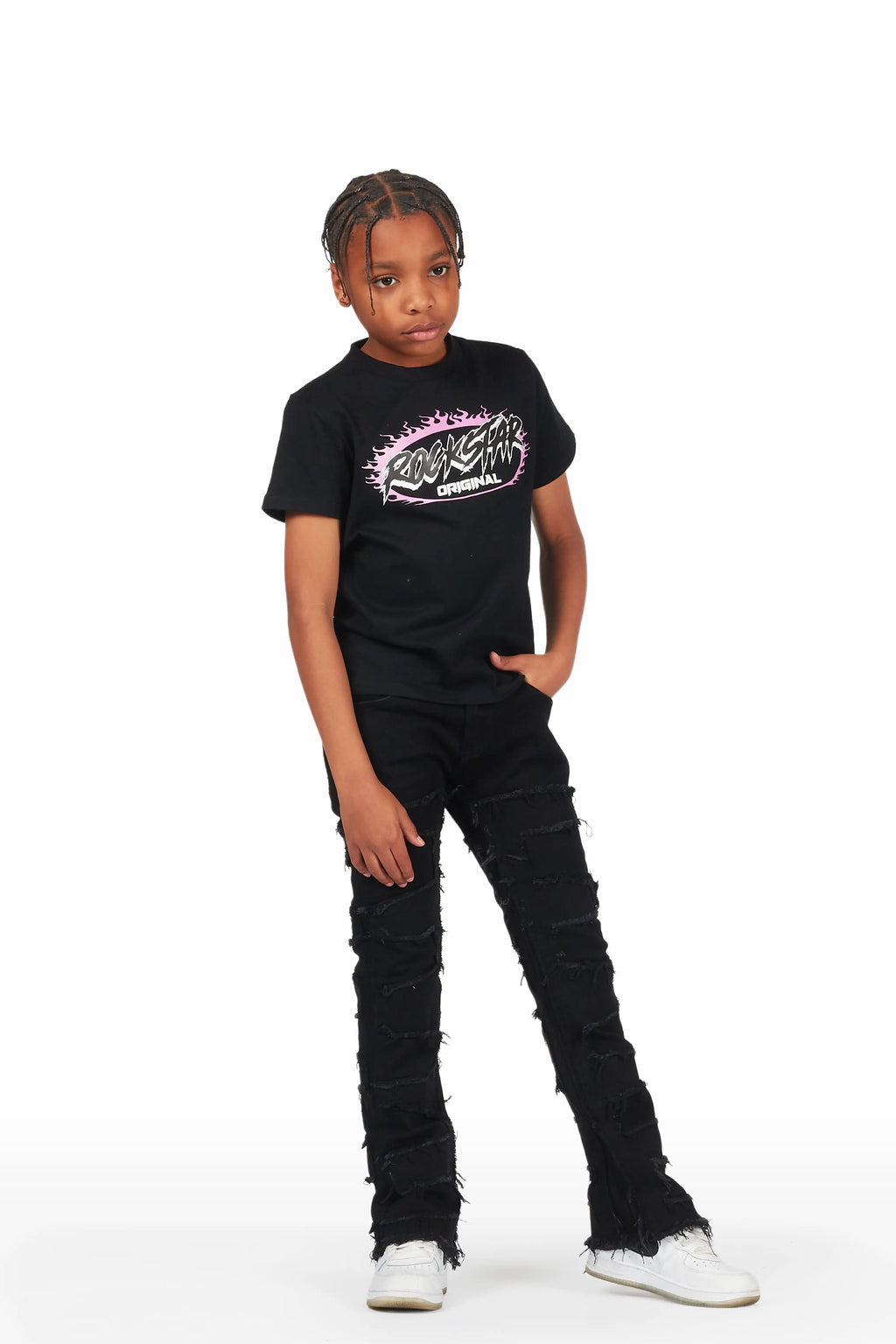 Boys Samael Black T-Shirt/Stacked Flare Jean