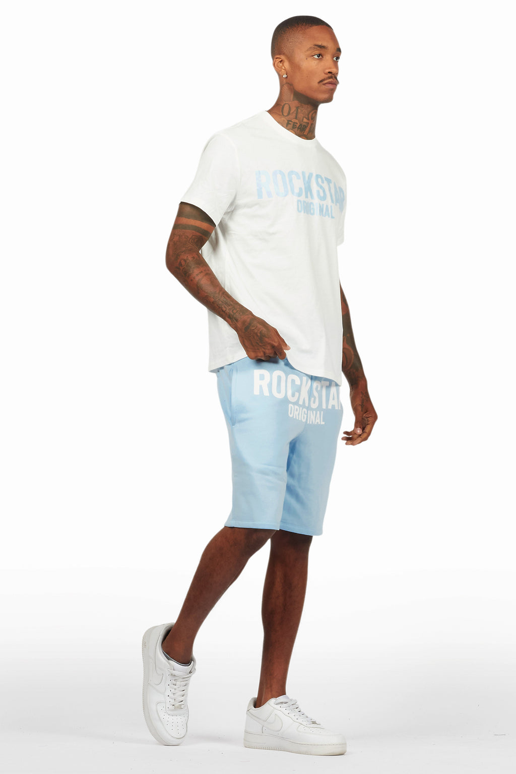 Sana White/Blue Short Set