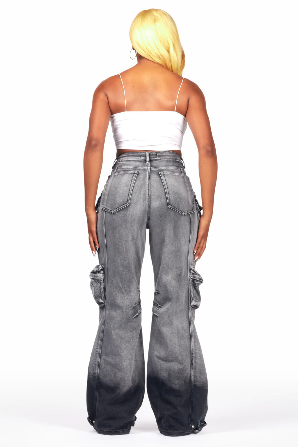 Nakia Grey Wash Cargo Wide Leg Jean