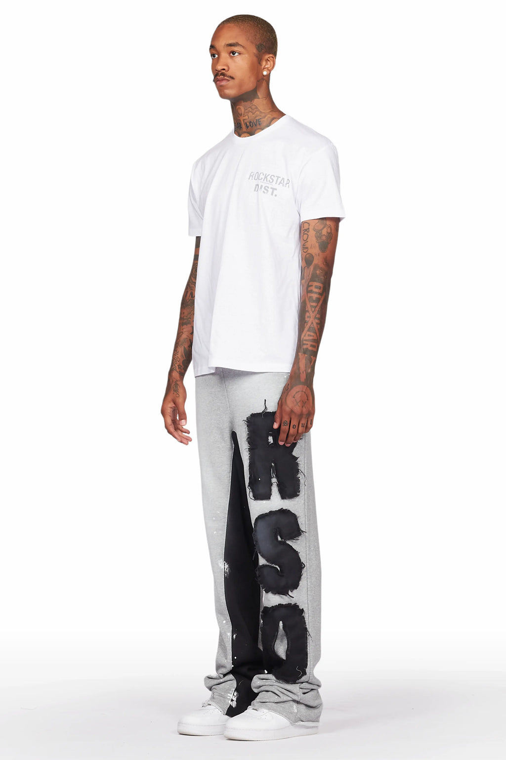 Acotas Grey Patchwork Stacked Baggy Flare Pants