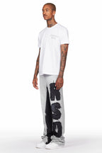 Acotas Grey Patchwork Stacked Baggy Flare Pants