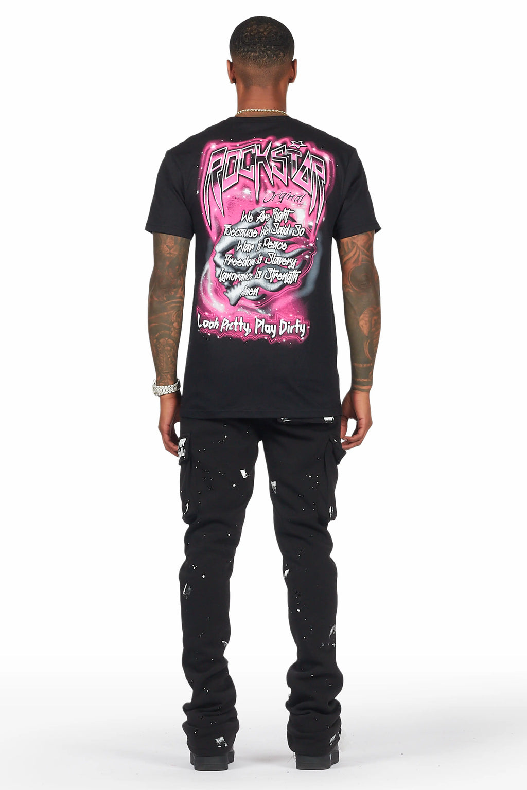 Radko Black Stacked Flare Cargo Pants