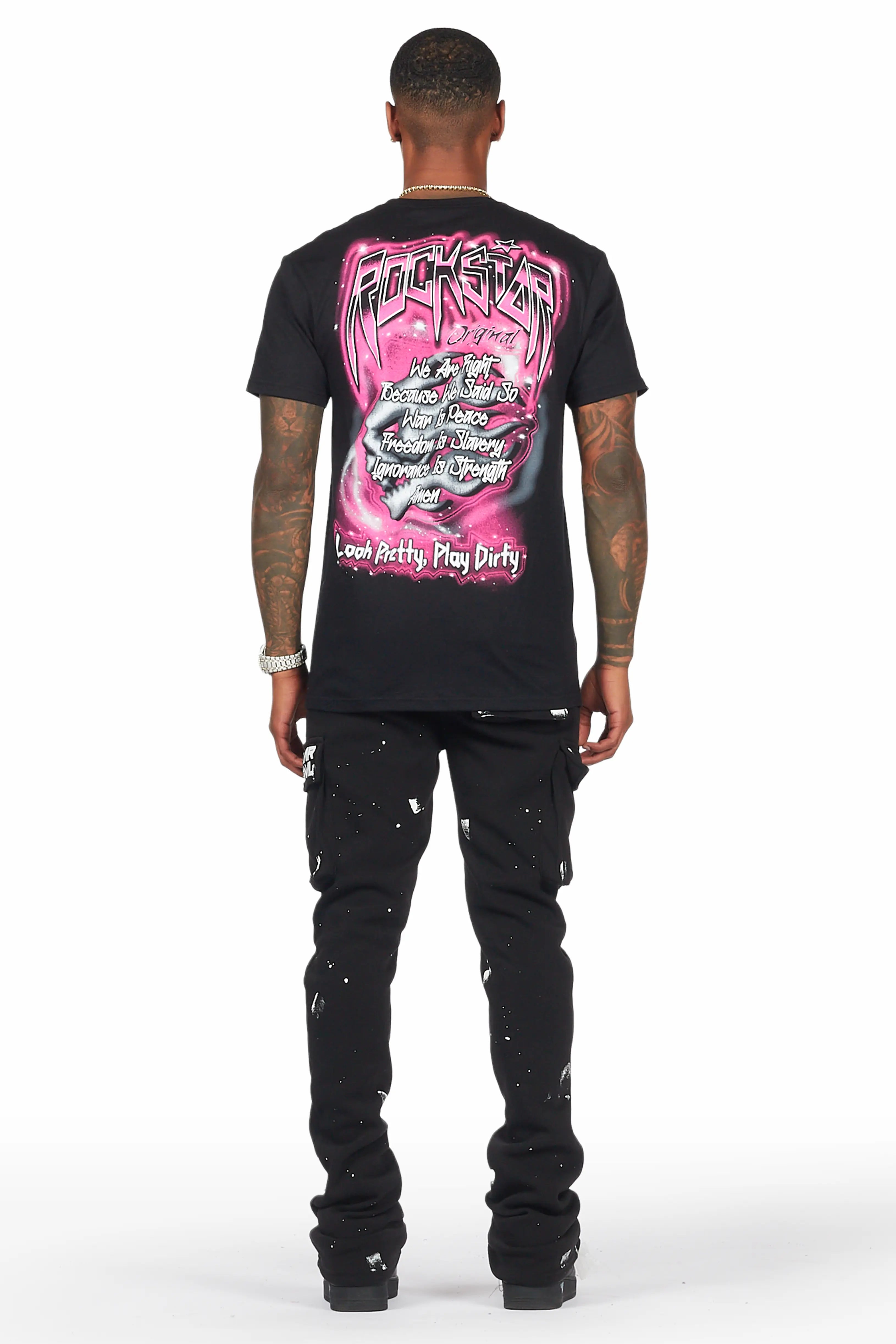 Radko Black Stacked Flare Cargo Pants