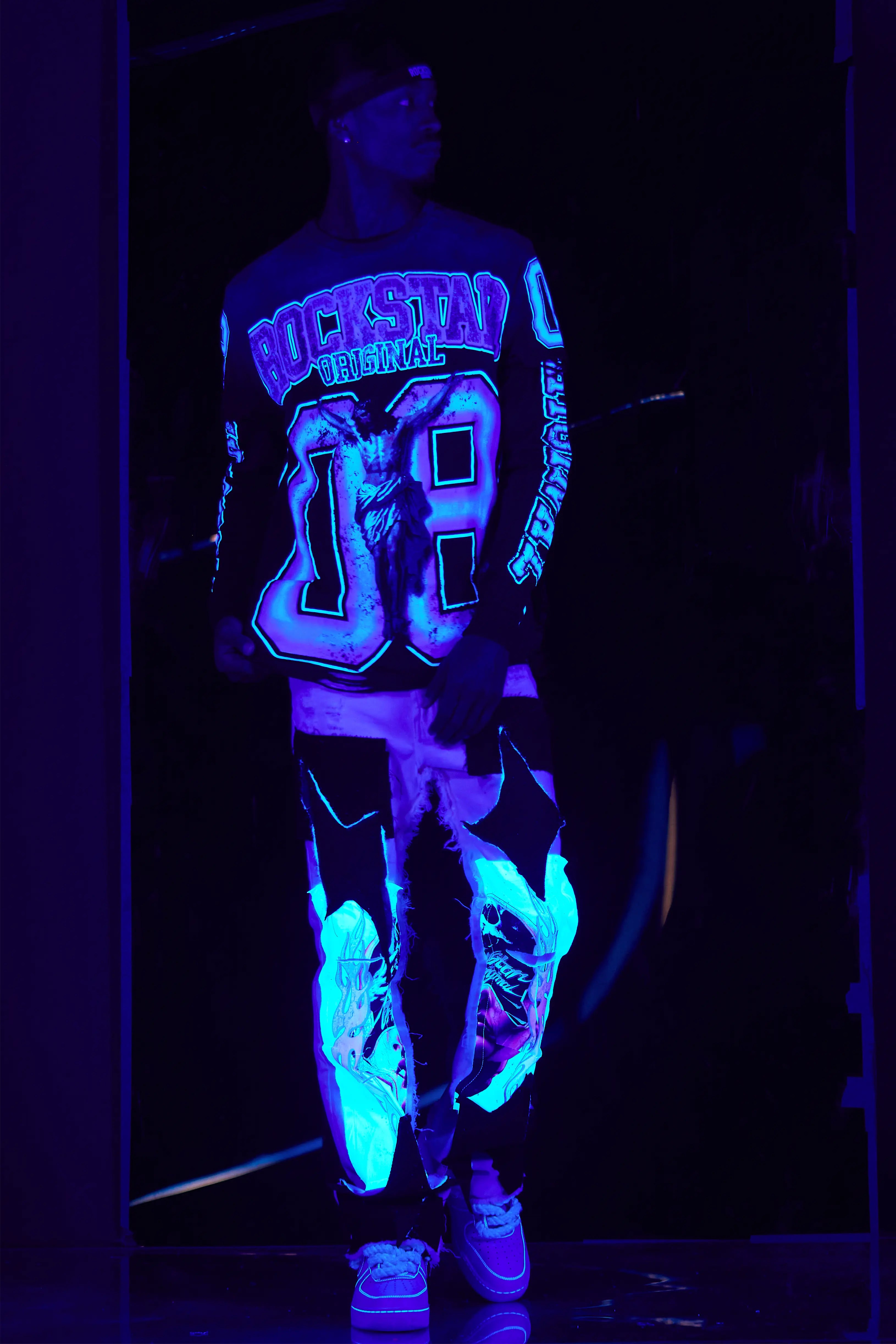 Fields Black/Purple Double Layer Long Sleeve Graphic T-Shirt