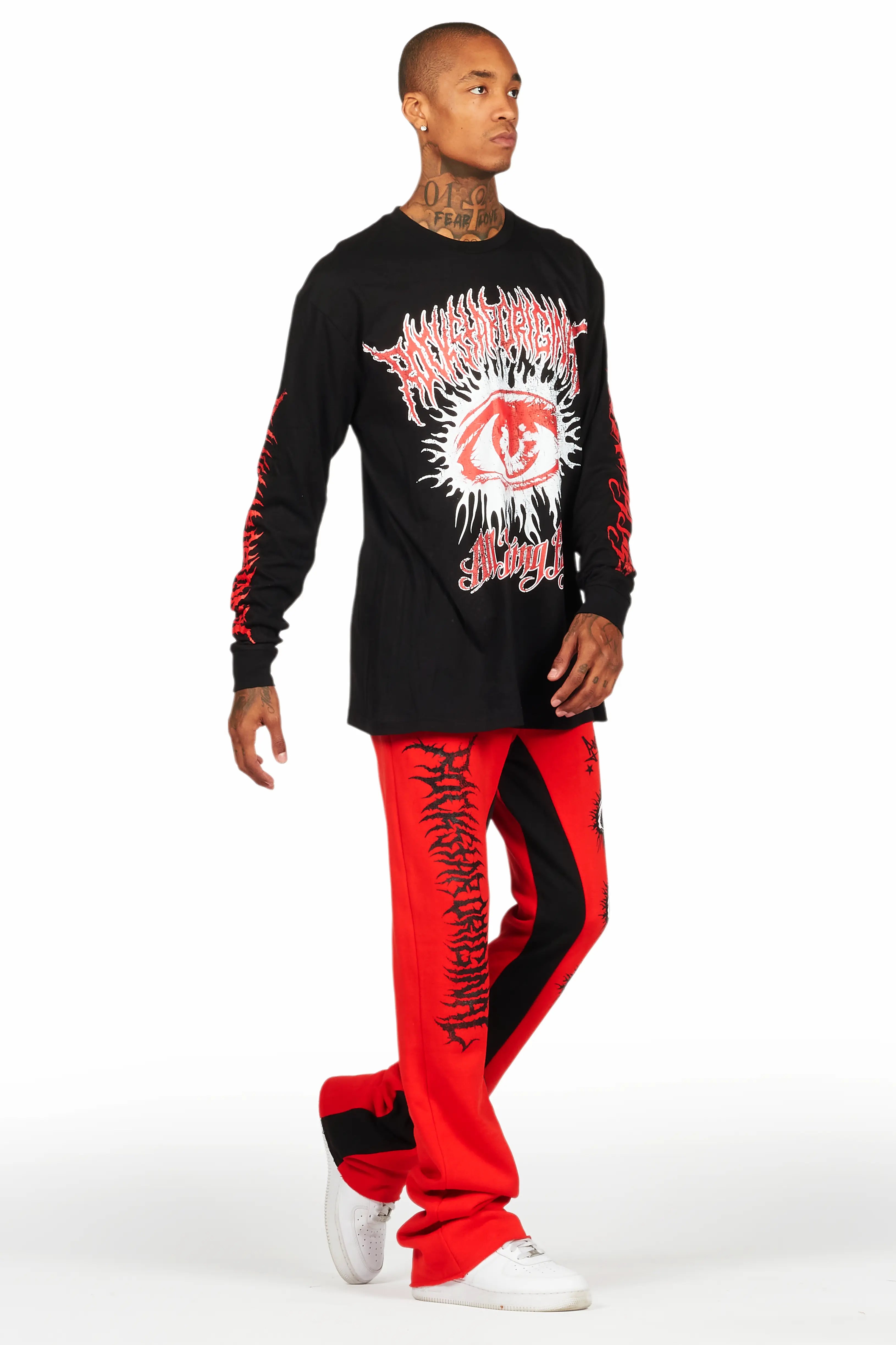 All Seeing Eyes Red/Black Long Sleeve T-Shirt/Baggy Pant Set