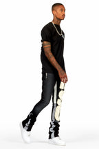 Acotas Black/Beige Patchwork Super Stacked Flare Pants