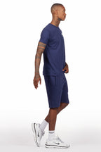 Sana Navy T-Shirt/Raw Edge Short Set
